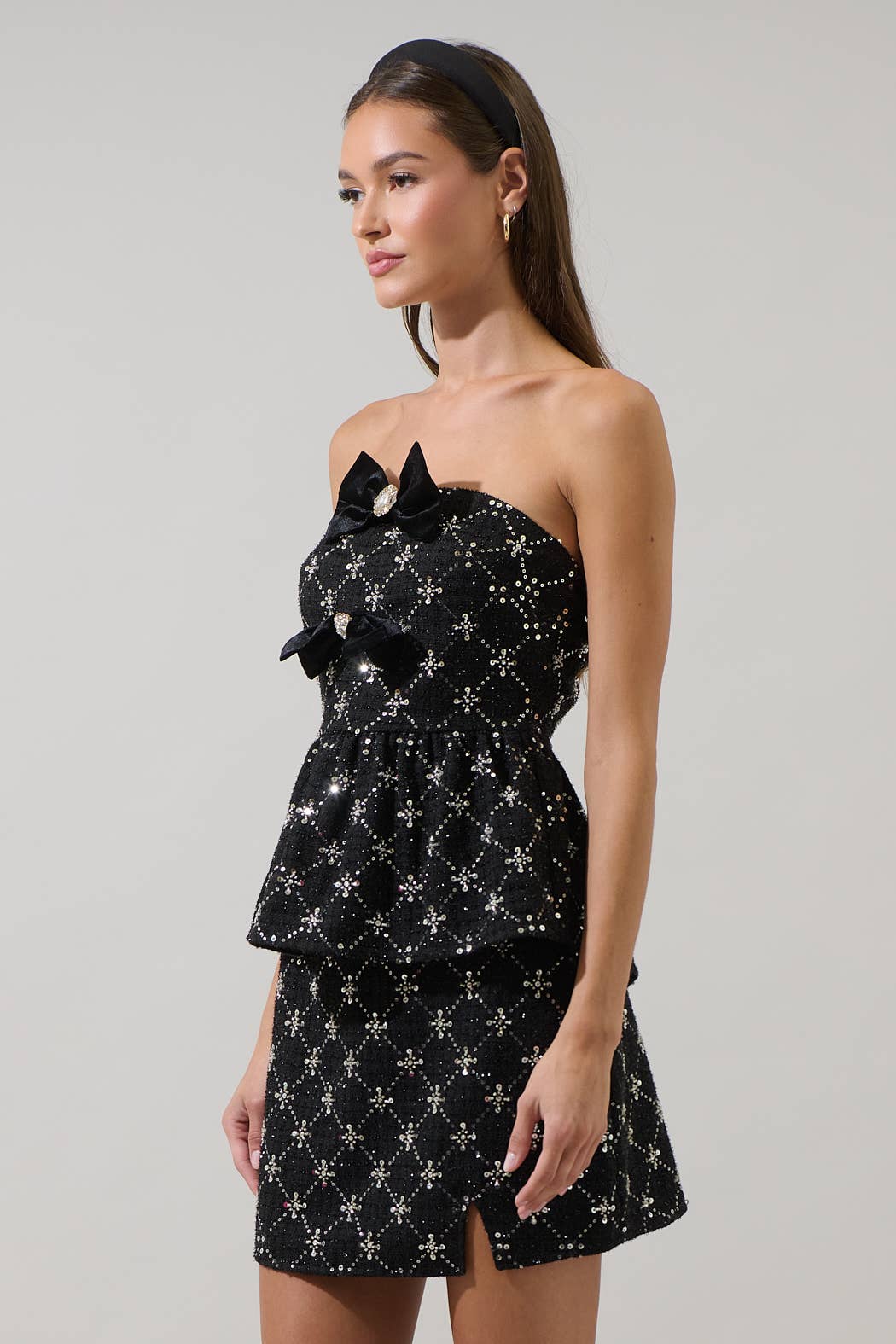 Whitney Tweed Bow Strapless Top