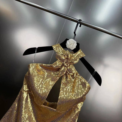 Elegant Sequined Slim Backless Dress for Evening