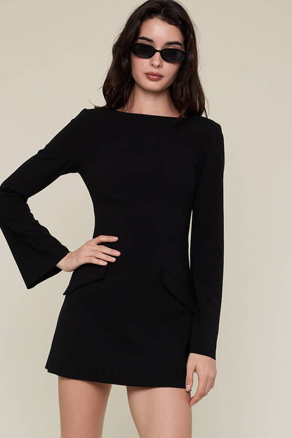 Black Boat Neck Mini Dress