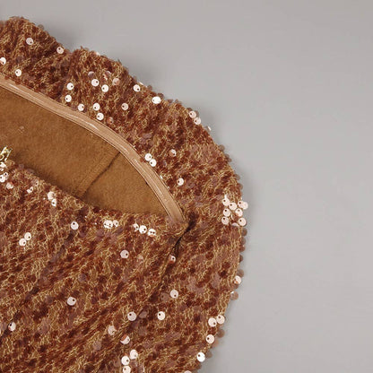 3D Floral Sequin Strapless Ruffle Evening Dress