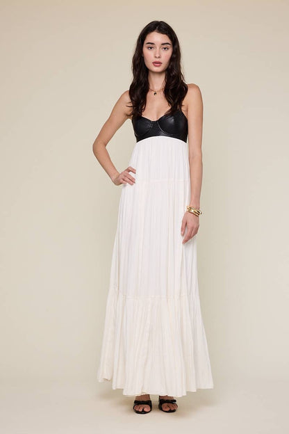 leather top maxi dress All Night Long Leather Maxi Dress