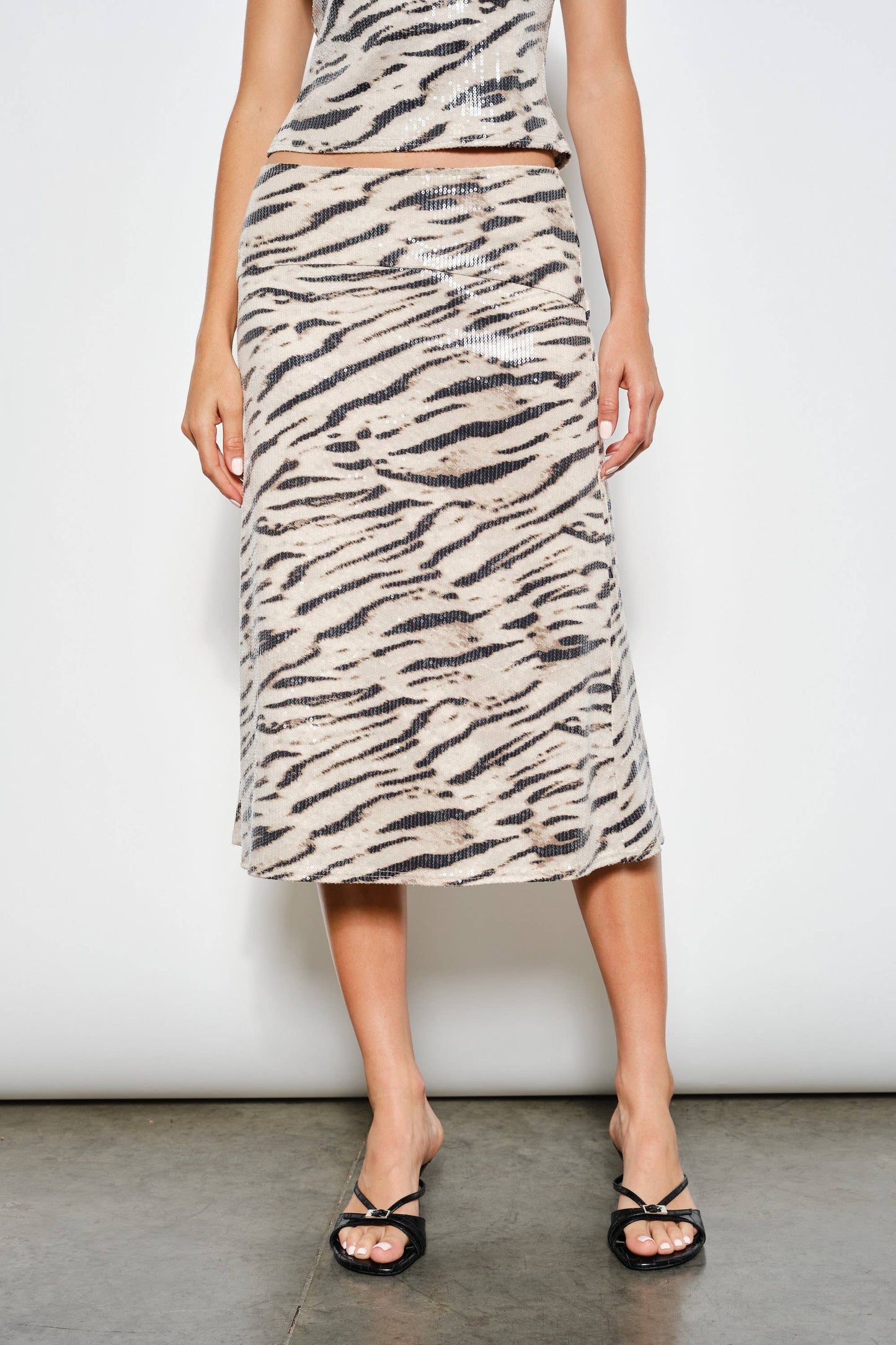 Zebra Sequin Midi Skirt