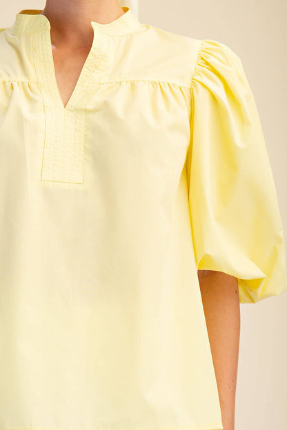 V-Neck Bubble Sleeve Poplin Top