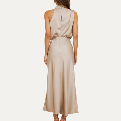 Absolutely Stunning One-Shoulder Halter Formal Midi Dress