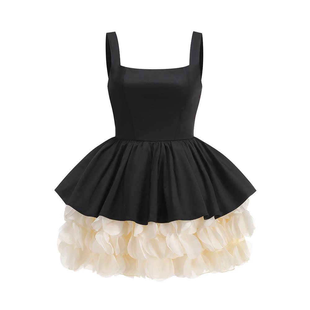Retro Black & White Square Neck Tutu Party Dress