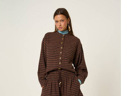 Plaid Rose Button Top