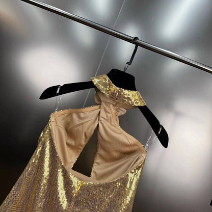 Elegant Sequined Slim Backless Dress for Evening