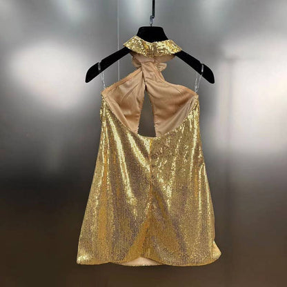 Elegant Sequined Slim Backless Dress for Evening