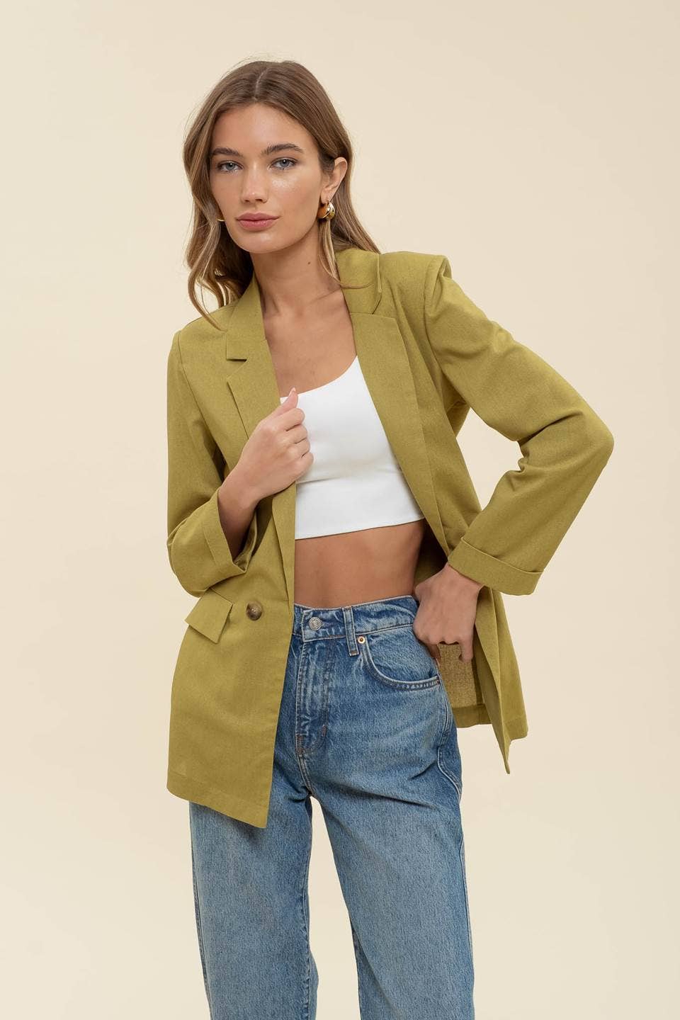 3/4 CUFF SLEEVE COLLARED BLAZER