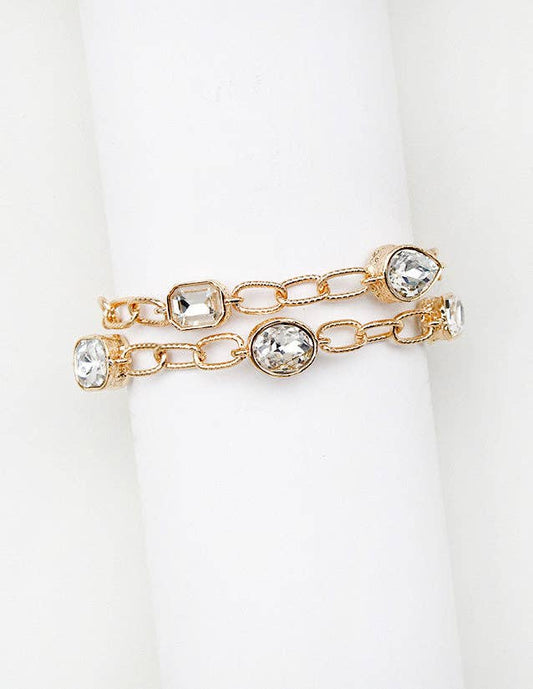 Gold Open Chain with Clear Stones Double Layered Bracelet