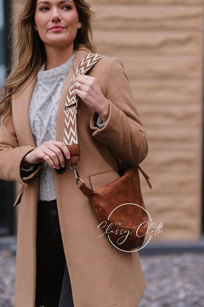 Camila Crescent Moon Bag - Tan White Aztec