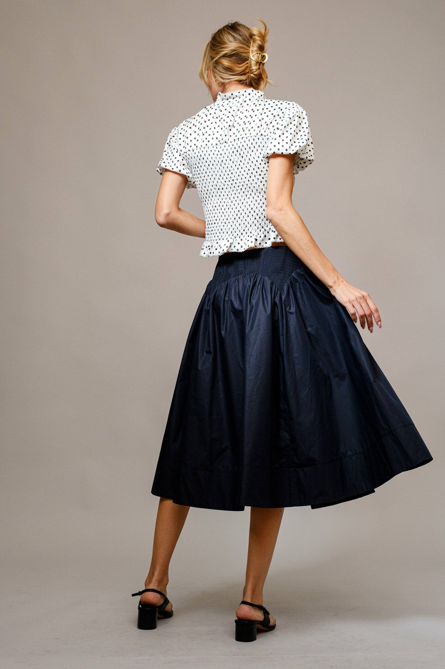 Polka Dot Smocked Mock Neck Top