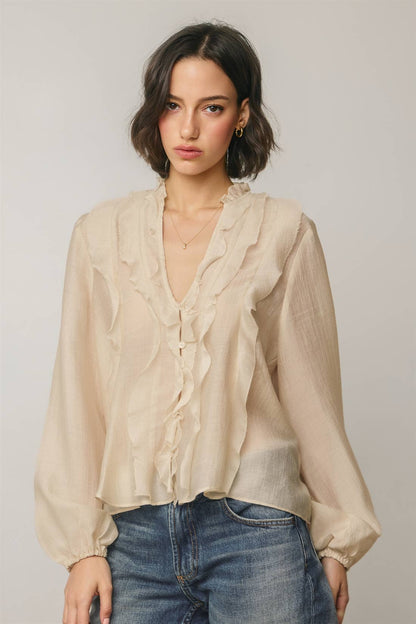 Ruffled V Neck Blouse