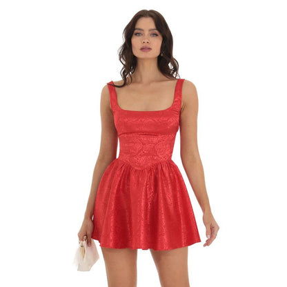 Jacquard Mini Dress in Red