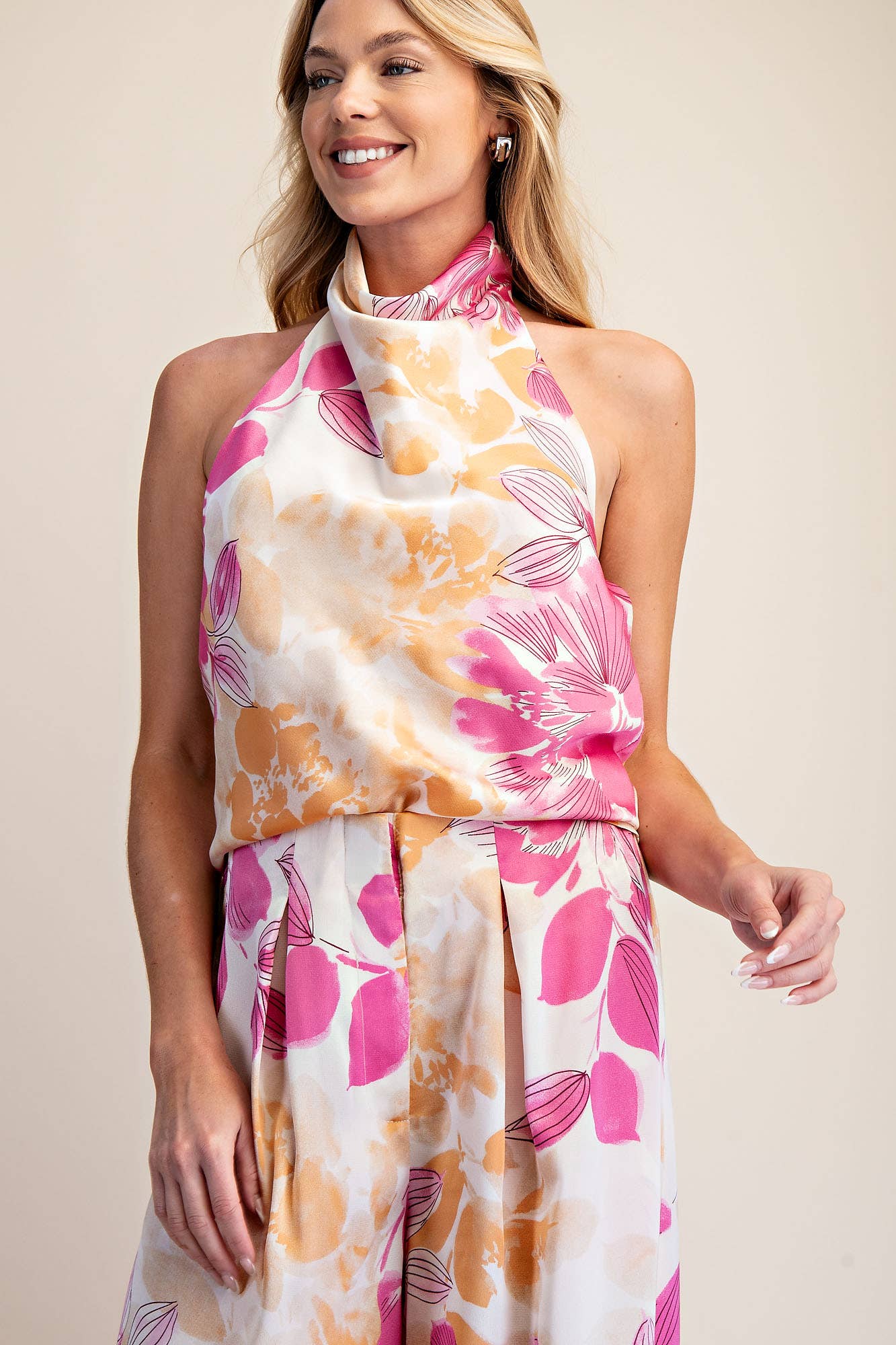 Halter Neck Cowl Neck Sleeveless Top