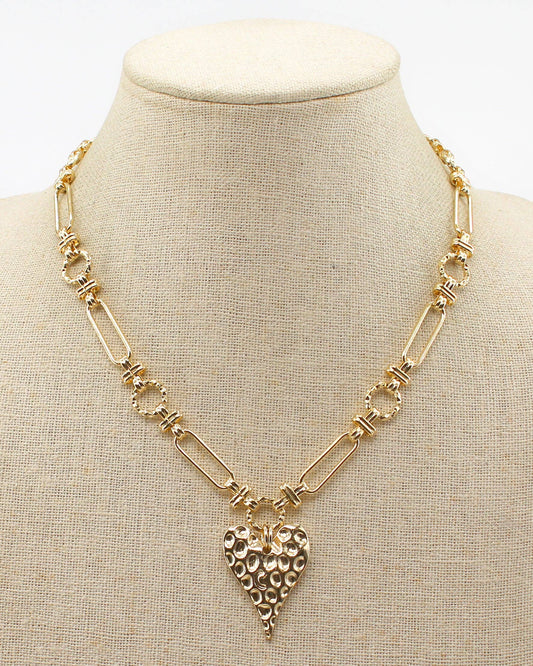 Gold Open Chain with Hammered Heart 16"-18" Necklace