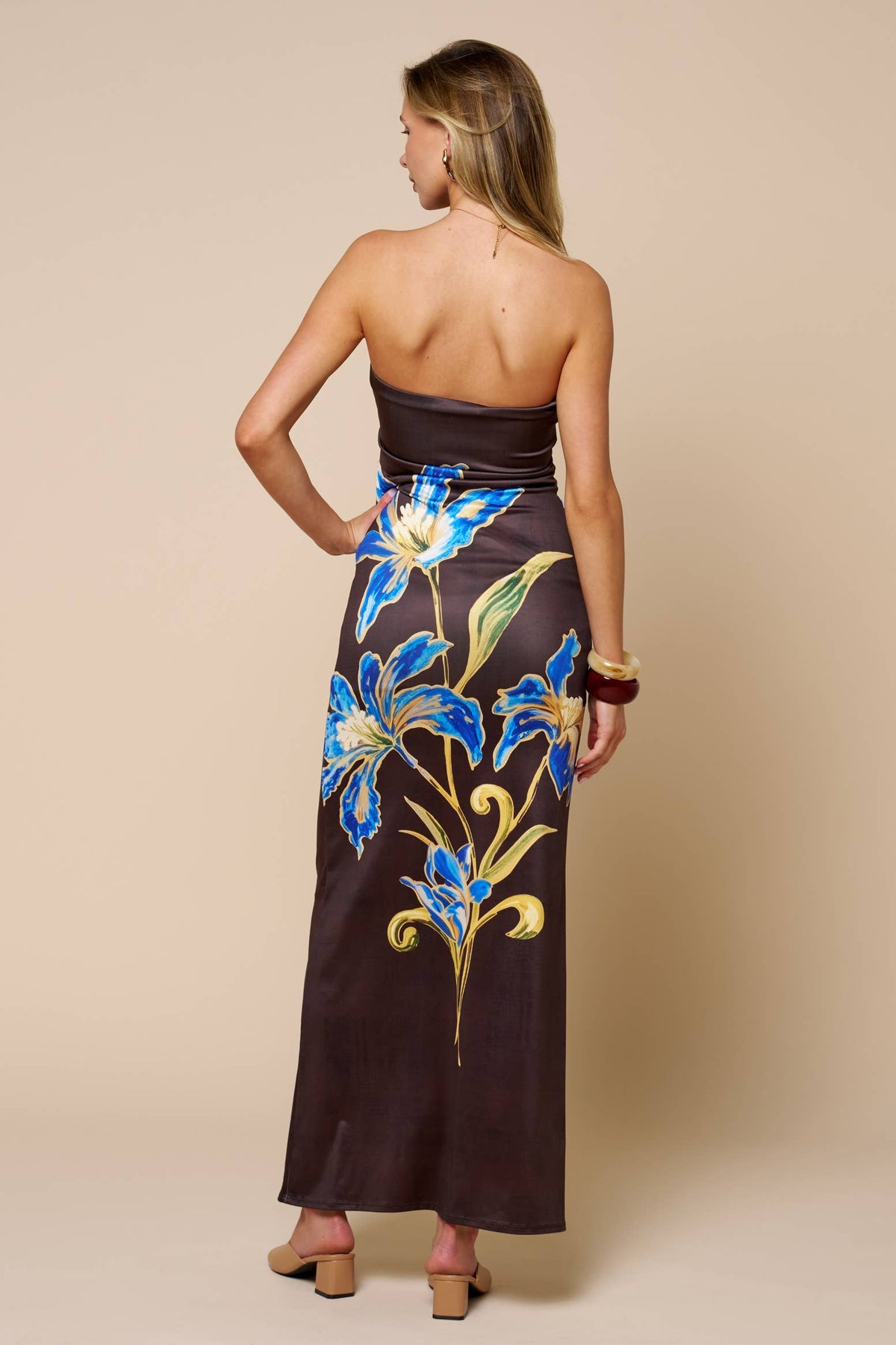 Strapless Floral Print Maxi Dress