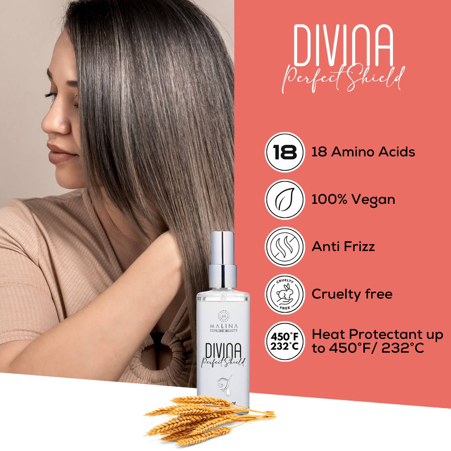 Malina Protective Frizz Control Styling Spray (Divina)  4 Oz