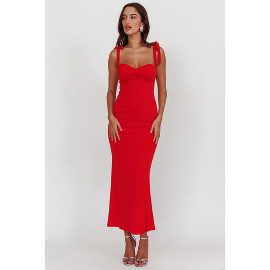 SLEEVELESS TIED STRAP MAXI DRESS