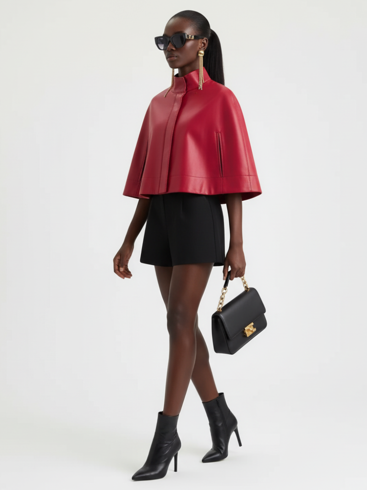 Red Leather-Style Short Cape