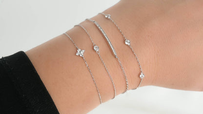Silver Diamond Bracelet - Bezel Bracelet - Clover Bracelet