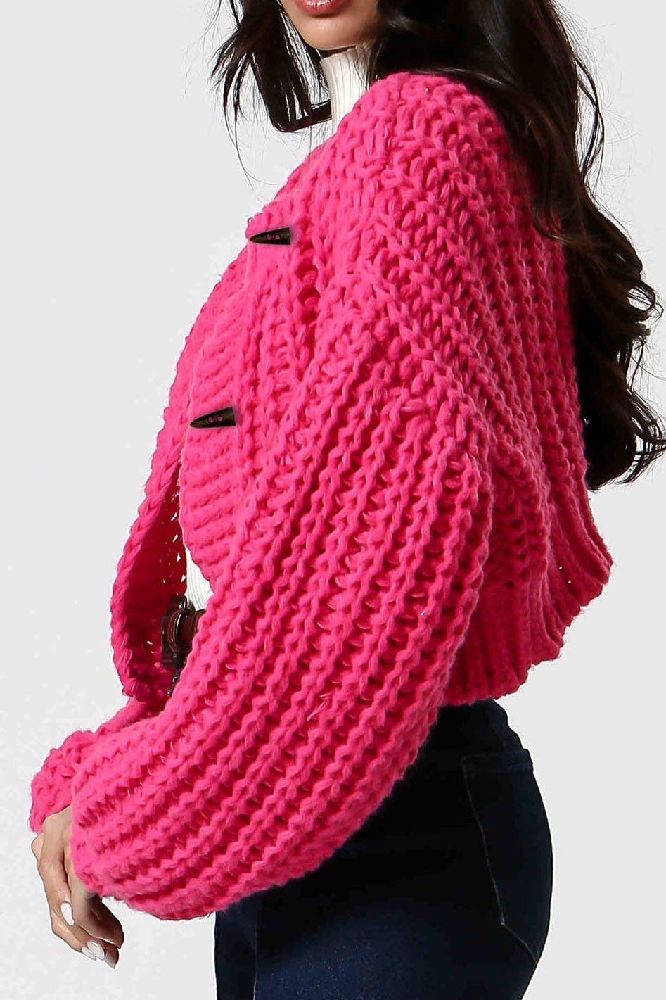 Ladies Cropped Button-Down Knit Cardigan