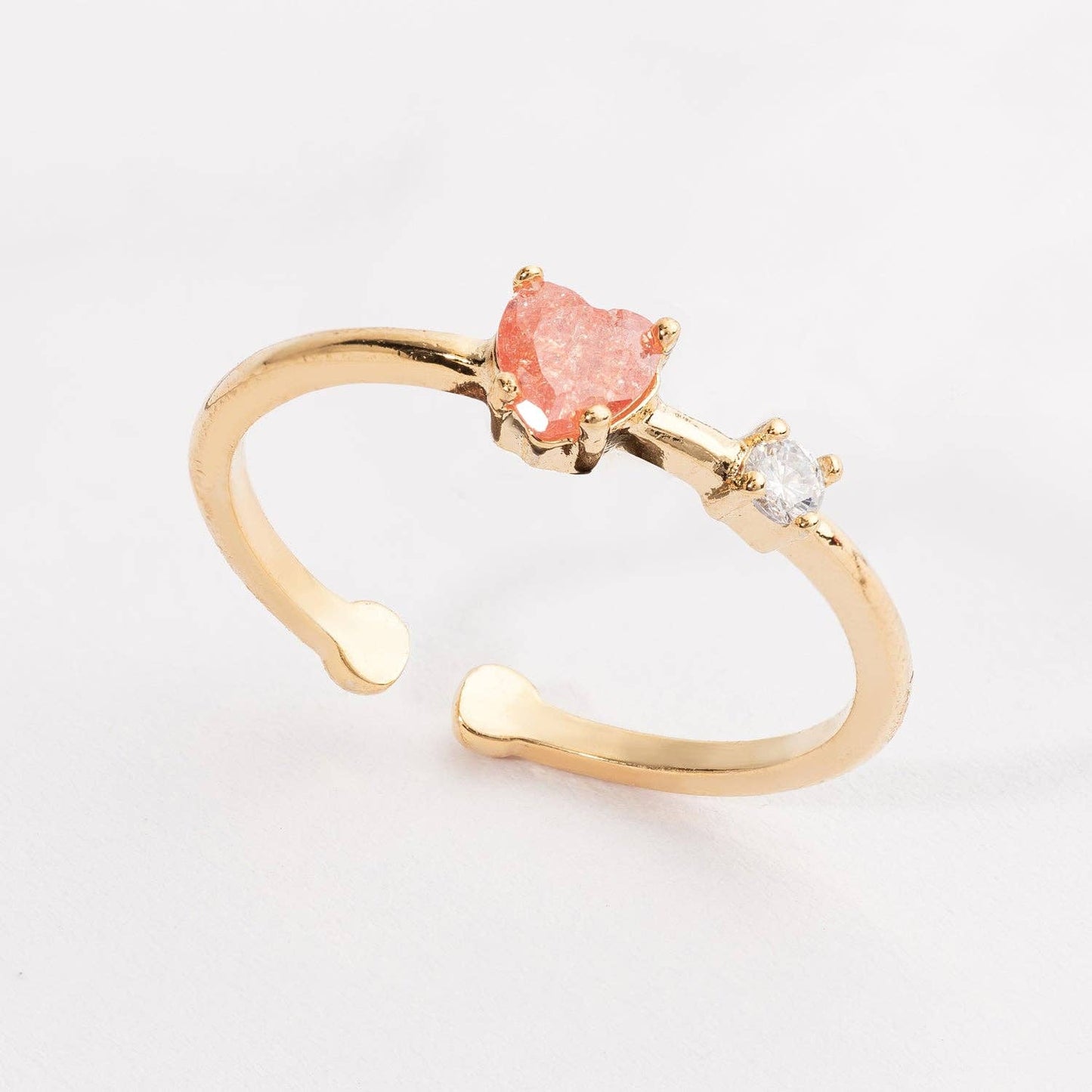 Gold Open Ring with Raw Stone & CZ Accent