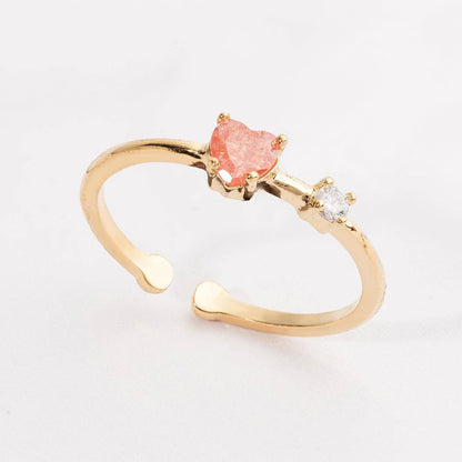 Gold Open Ring with Raw Stone & CZ Accent