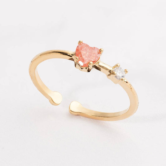 Gold Open Ring with Raw Stone & CZ Accent