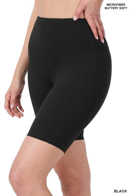 Wide Waistband Biker Shorts - Black