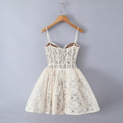 Ivory floral-lace corset mini dress for women