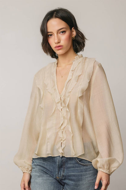 Ruffled V Neck Blouse