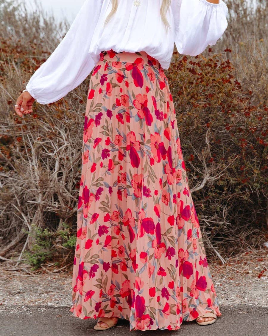 Elegant Floral Print Loose Skirt