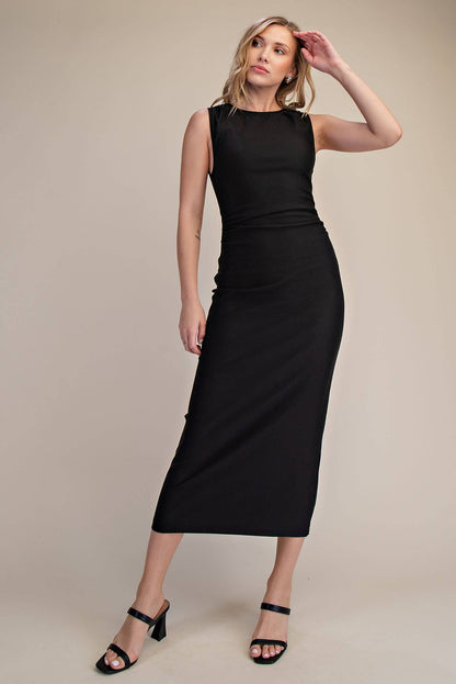 Round Neck Stretch Midi Dress