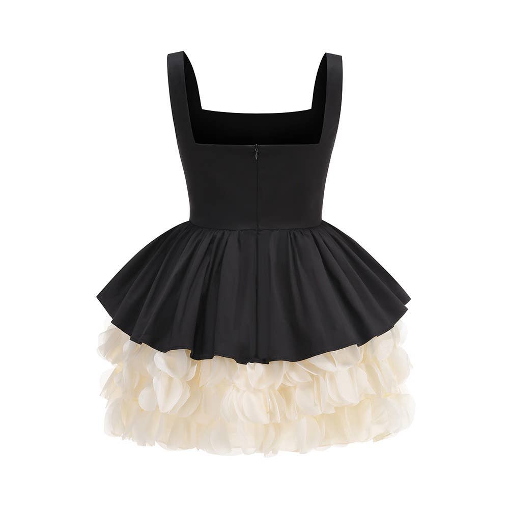 Retro Black & White Square Neck Tutu Party Dress