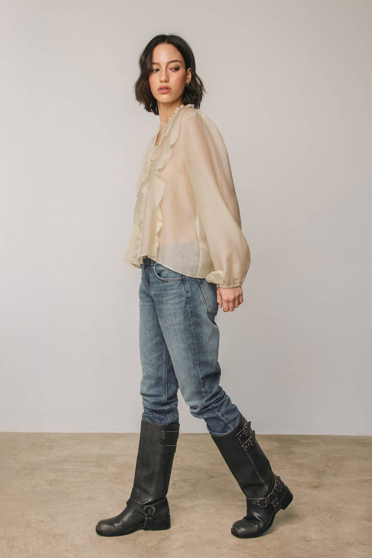 Ruffled V Neck Blouse