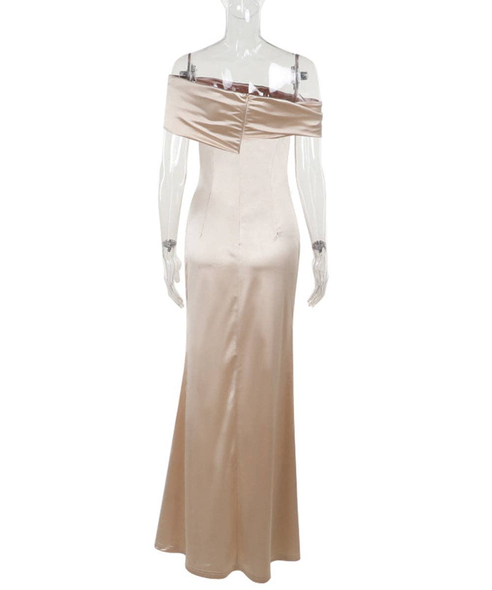Asymmetric High-Slit Evening Dress