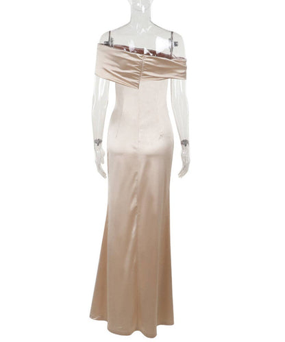 Asymmetric High-Slit Evening Dress