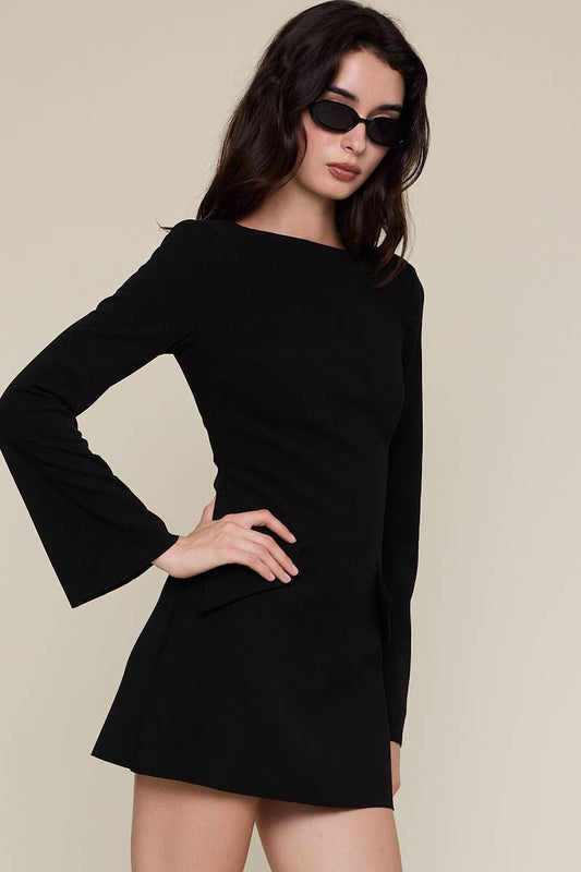 Black Boat Neck Mini Dress