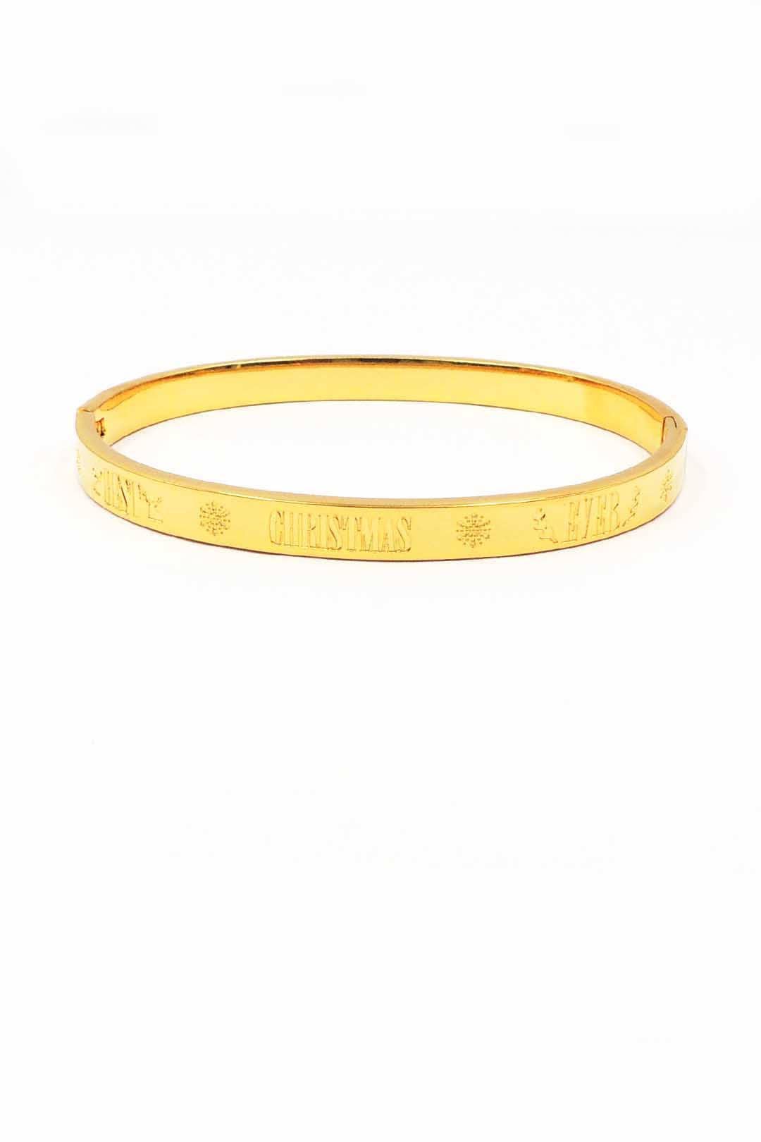"Best Christmas Ever" Holidy Engraved Stainless Steel Hinged Bangle Bracelet