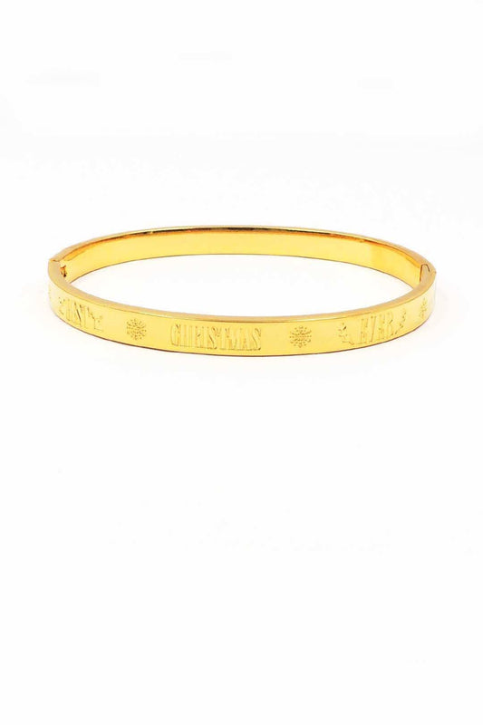 "Best Christmas Ever" Holidy Engraved Stainless Steel Hinged Bangle Bracelet