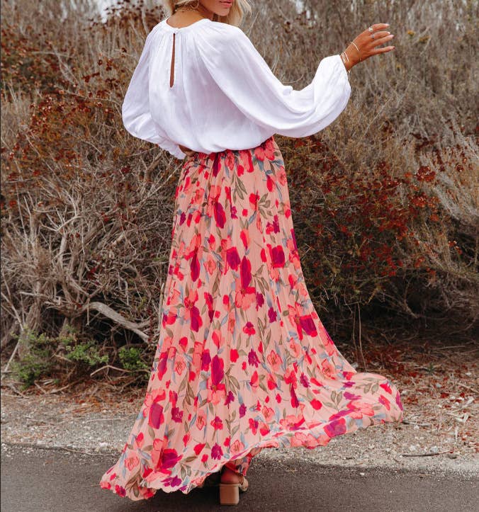 Elegant Floral Print Loose Skirt