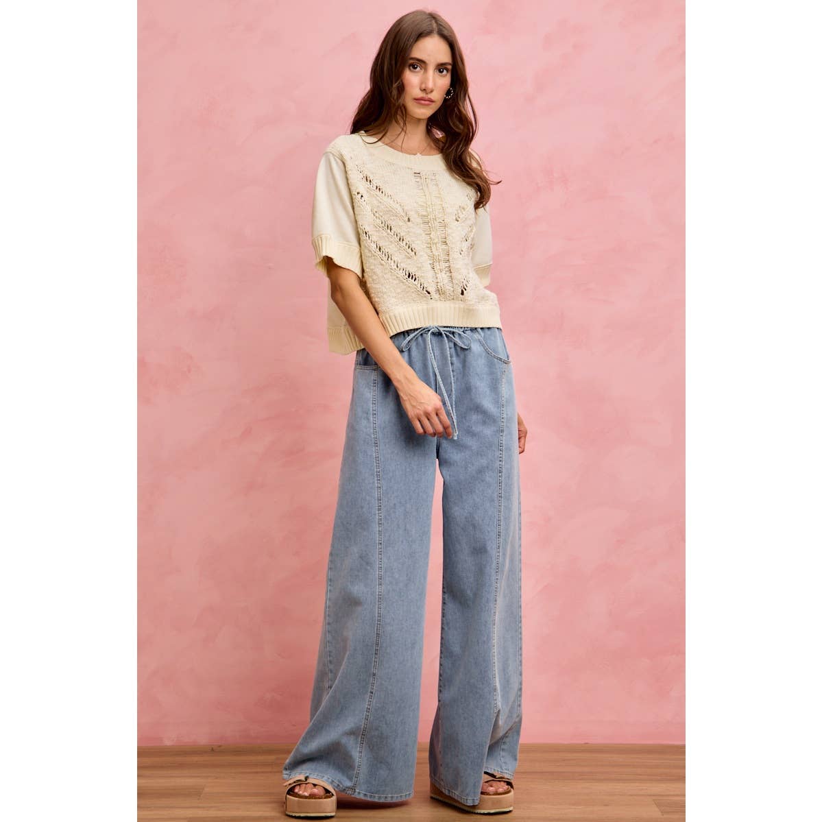 Elastic Wide Leg Jeans