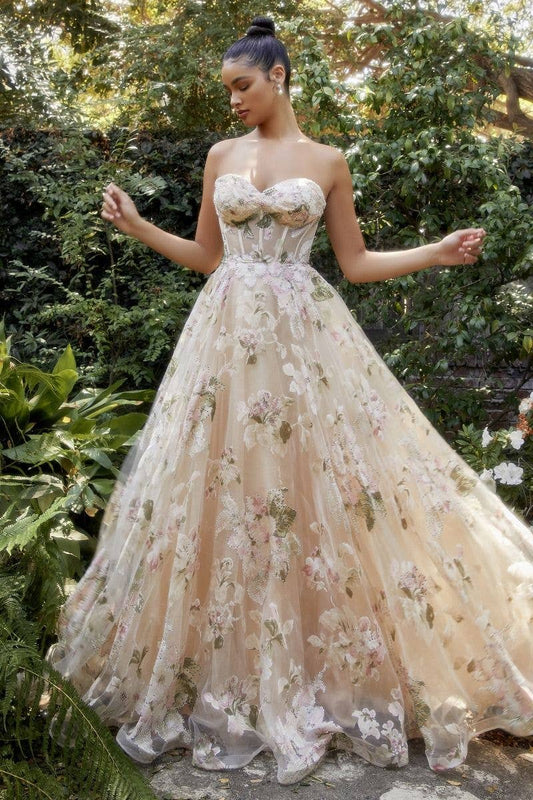 Magnolia Corset Printed Gown: 12 / Champagne