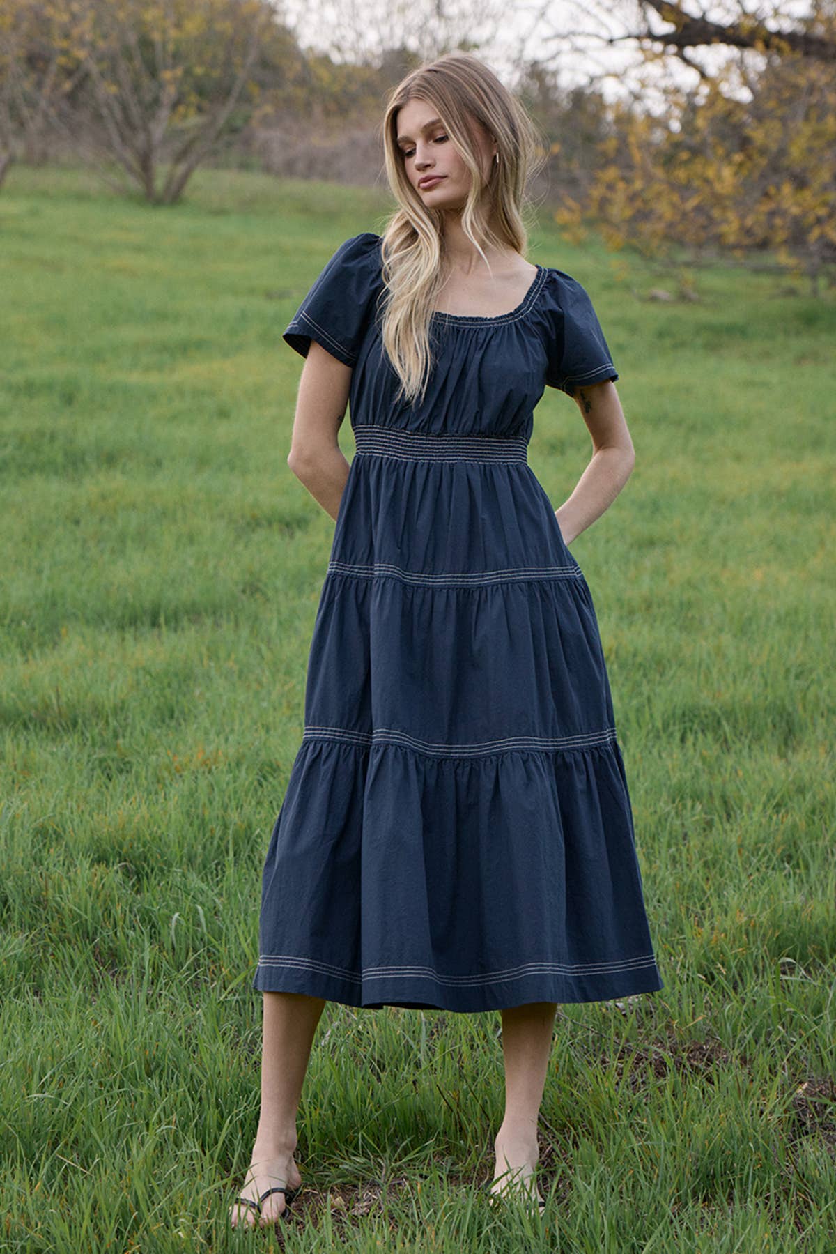 Smocked Waist Tiered Midi Dress