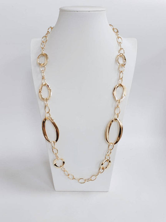 Gold Geometric Open Circle 32" Necklace