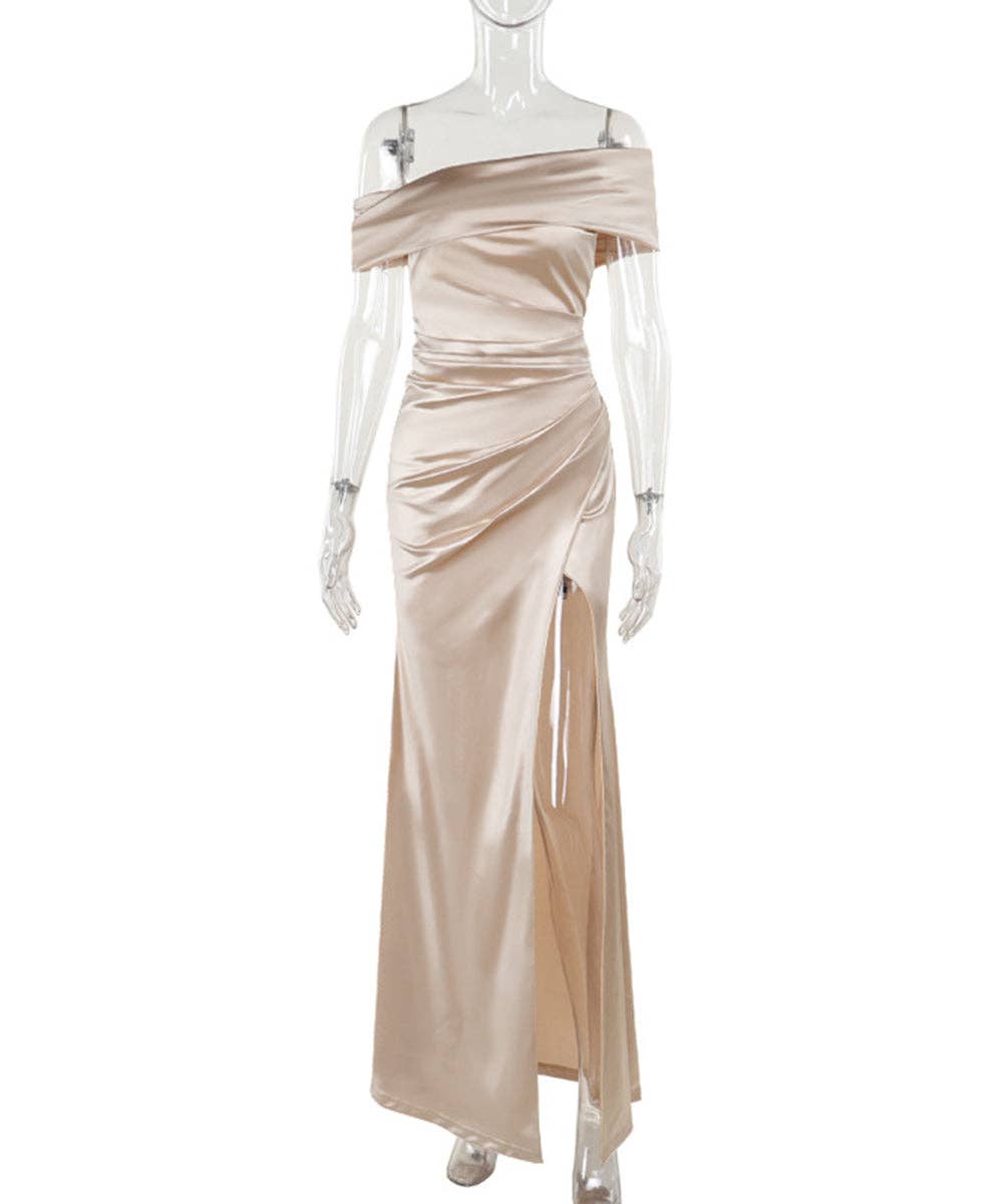 Asymmetric High-Slit Evening Dress