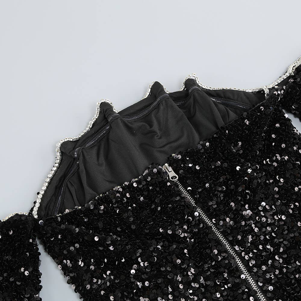 Sparkling Sequin One-Shoulder Long Sleeve Party Dress