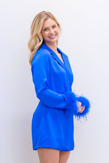 LR70066T-Satin romper with feather detail sleeve