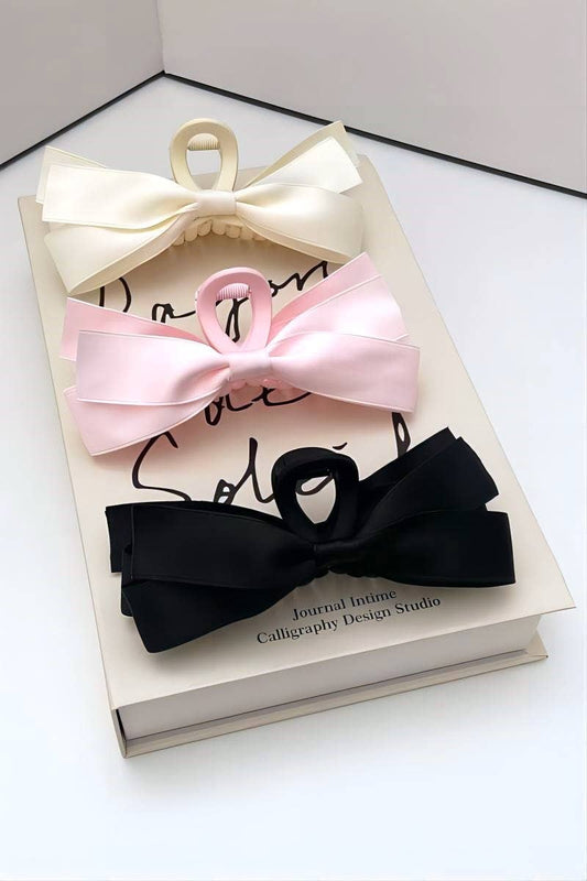 '.....Sweet Silk Ribbon Bowknot Tassels Hair Clip Claw in Black